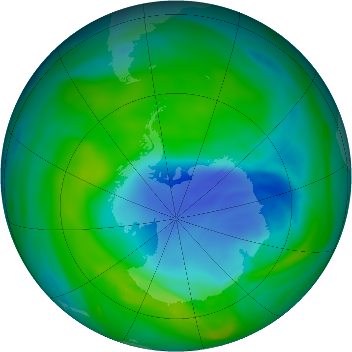 Antarctic ozone map for 12 December 2007